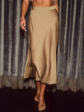 Flowing Satin Midi Skirt With Elegant Draping - Southern Shores Clothing