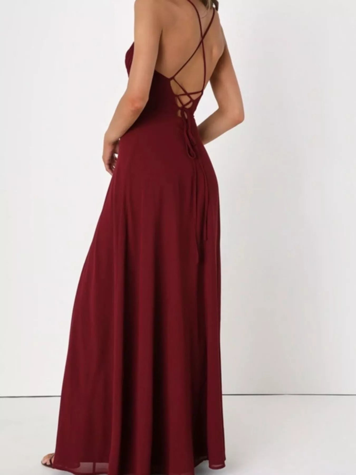 Elegant Crisscross Back Slit Maxi Dress Chic