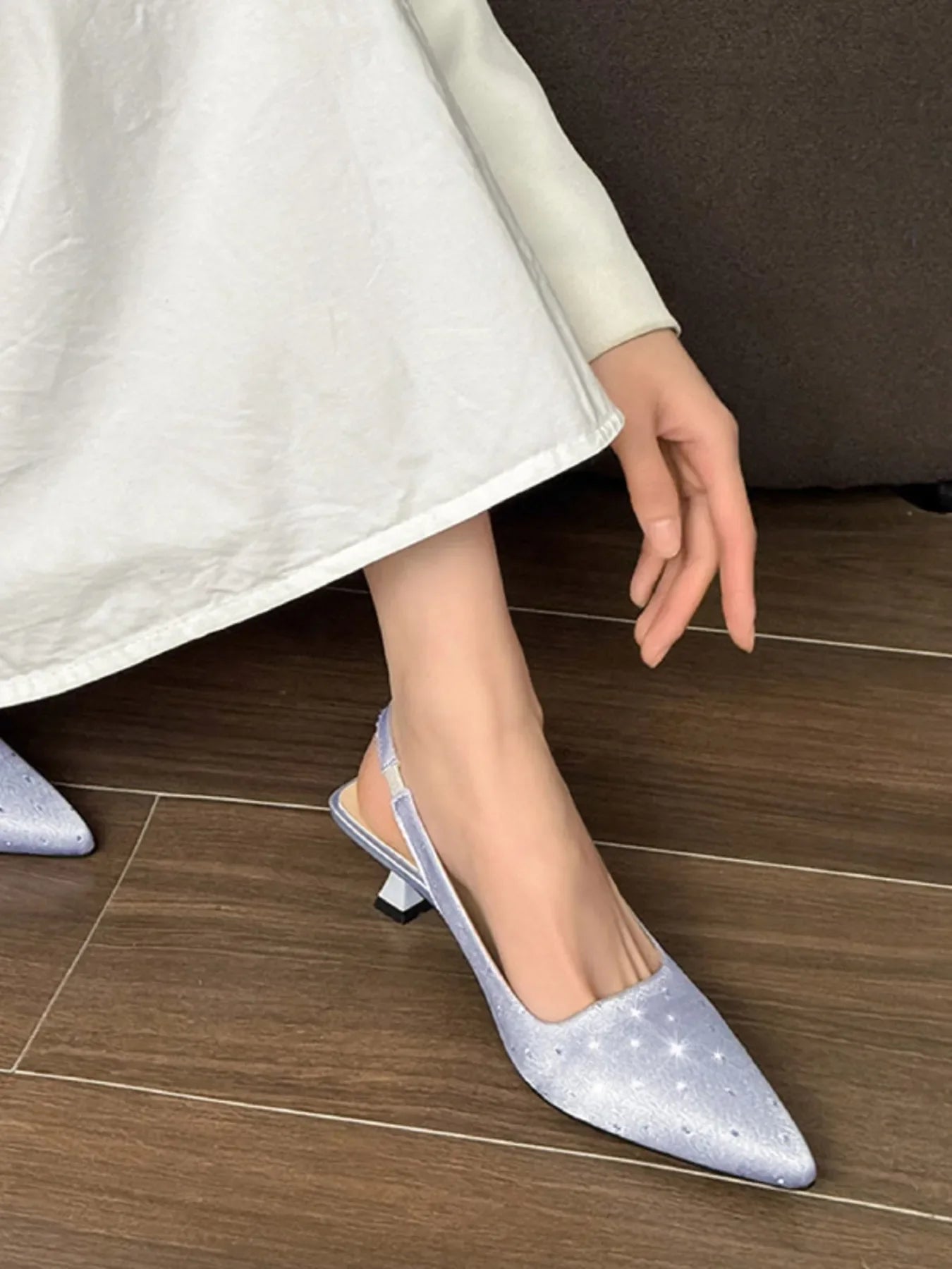 Pointed Toe Slingback Pumps With Rhinestones - Southern Shores Clothing
