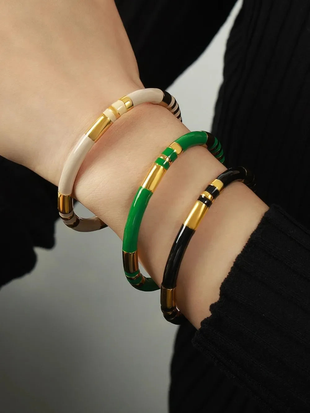 Enamel Titanium Steel Cuff Bracelet Gold Plated - Southern Shores Clothing