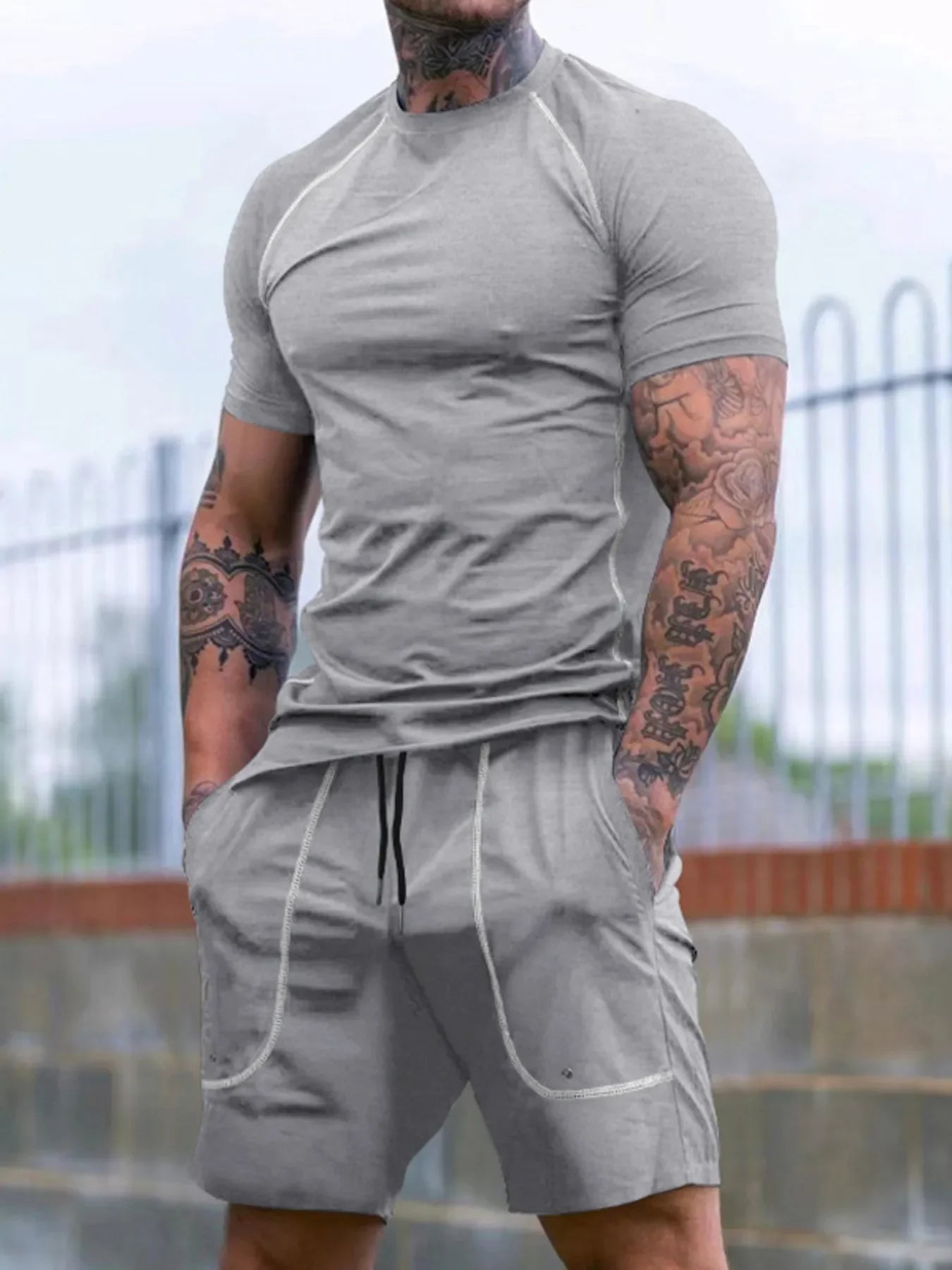 Men's Full Size Round Neck Short Sleeve T-Shirt and Shorts Set Plus Size - Southern Shores Clothing