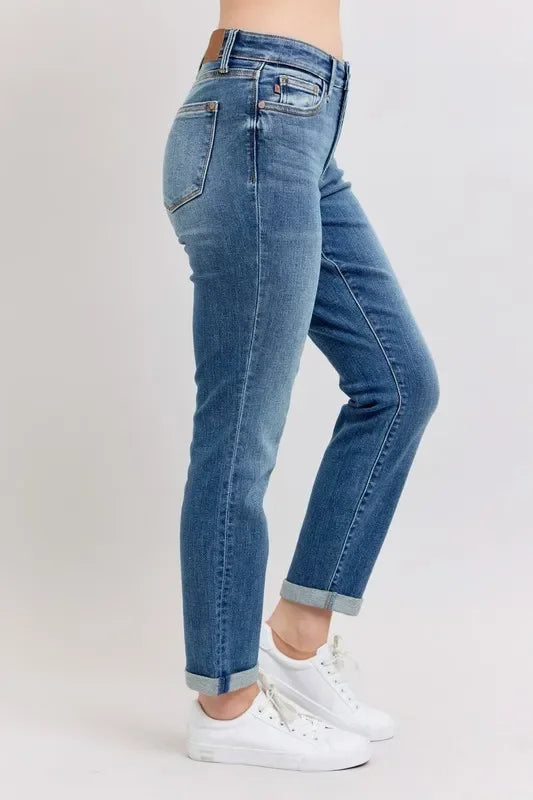 Mid Rise Skinny Cuff Plus Size Stretch Denim Jeans - Southern Shores Clothing