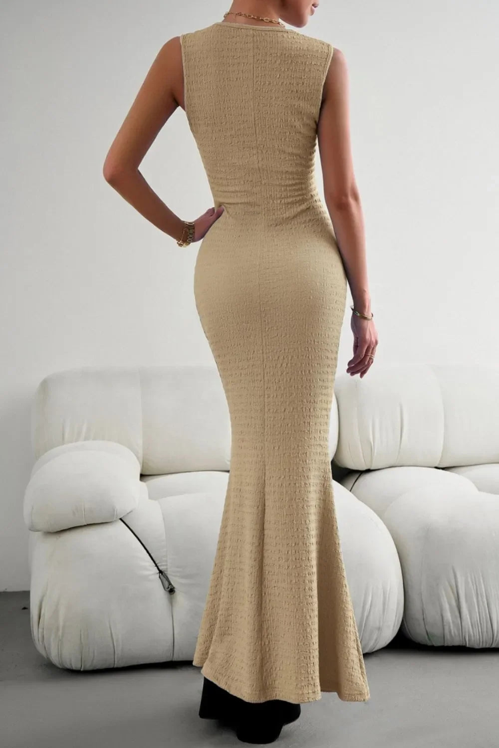 Round Neck Sleeveless Maxi Fishtail Dress - Southern Shores Clothing