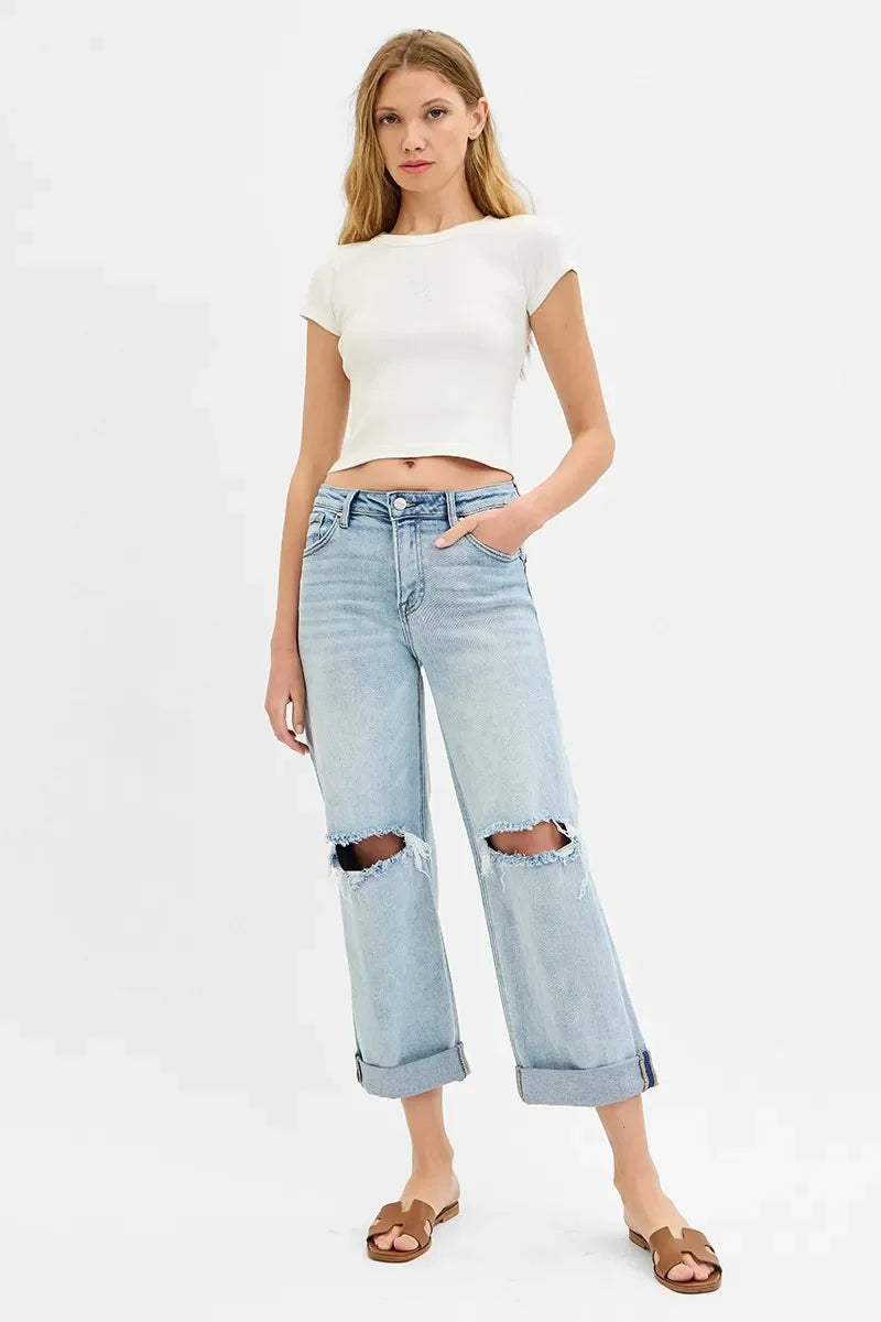 Mid Rise Relaxed Fit Boyfriend Jeans Plus Size Denim - Southern Shores Clothing