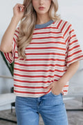Stripe Print Contrast Collar Raglan Sleeve T Shirt - Southern Shores Clothing