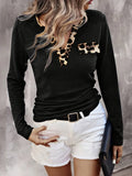 Leopard Trim Long Sleeve T-Shirt - Southern Shores Clothing