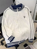 Plus Size Striped Zip-Up Sweatshirt With Polyester Blend