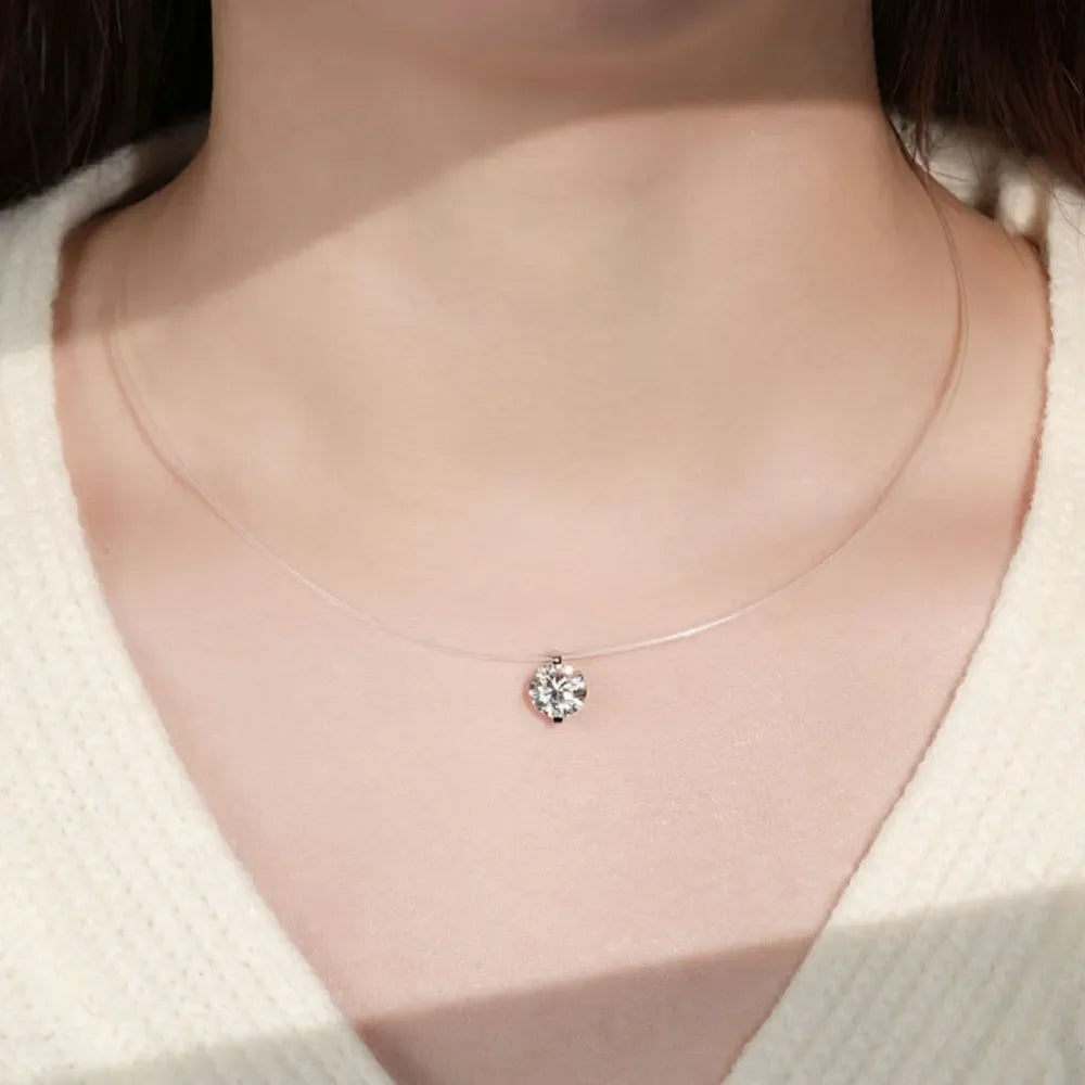 1 Carat Round Cut Moissanite Sterling Silver Necklace