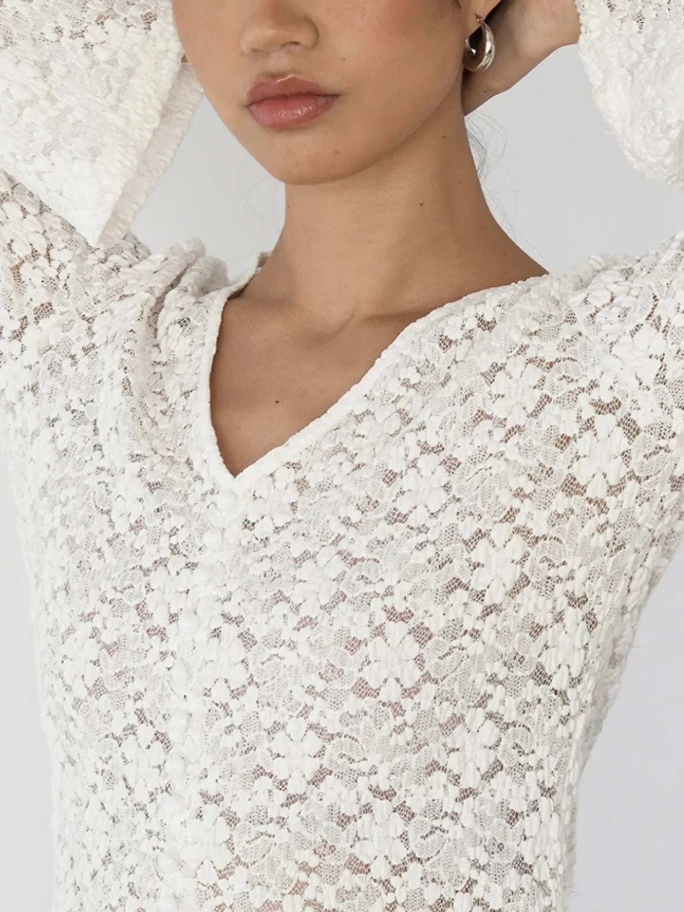 Lace V-Neck Flare Sleeve Buttoned Slit T Shirt - Southern Shores Clothing