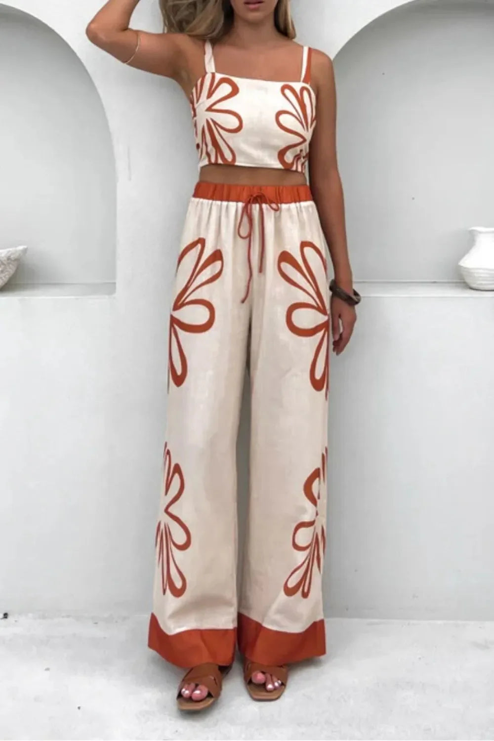 Smocked Square Neck Cami and Pants Set With Floral Print - Southern Shores Clothing