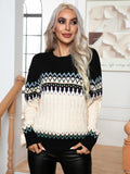 Cable-Knit Round Neck Sweater With Stretch - Southern Shores Clothing