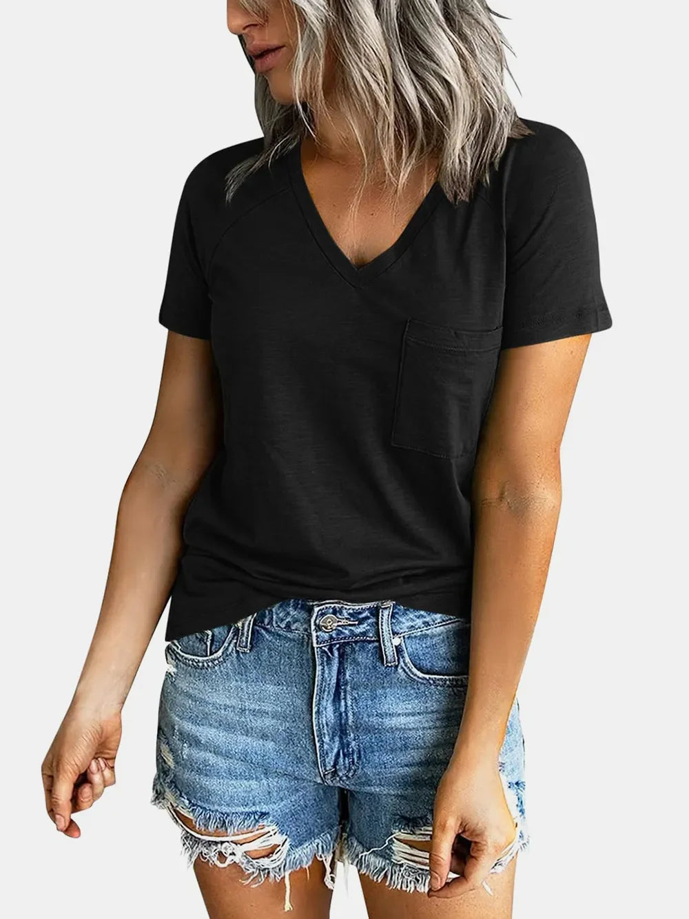 Pocketed V-Neck Short Sleeve T-Shirt - Southern Shores Clothing