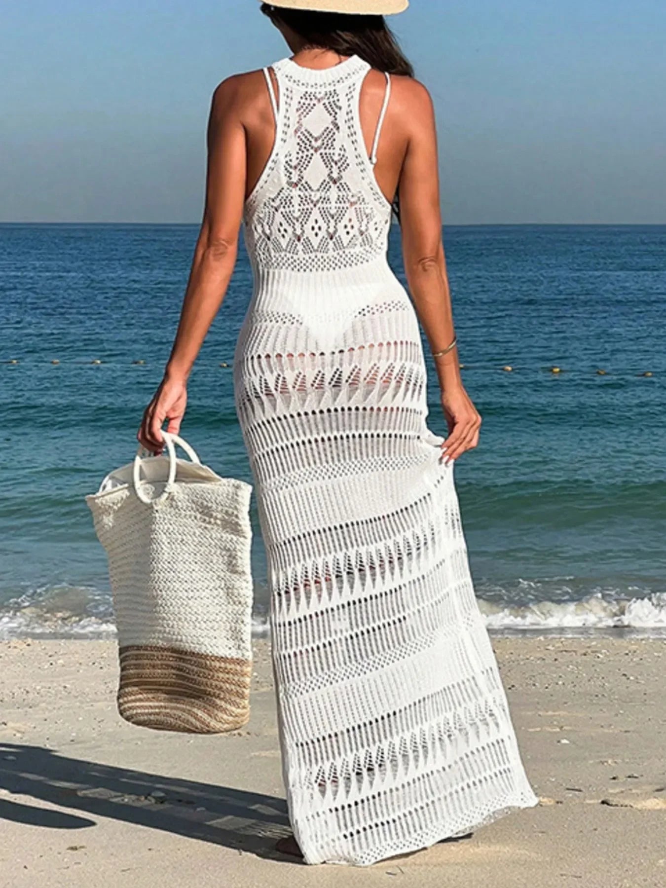 Crochet Cutout Split Cover-Up Maxi Dress - Southern Shores Clothing