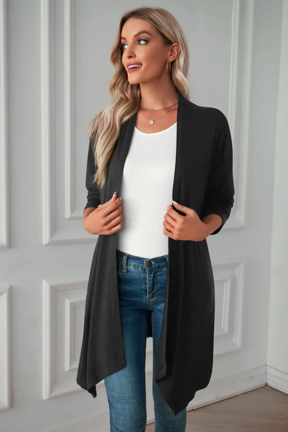 Open Front Long Sleeve Cardigan Solid Knit Casual - Southern Shores Clothing