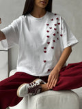 Plus Size Heart Print Round Neck Short Sleeve T Shirt - Southern Shores Clothing