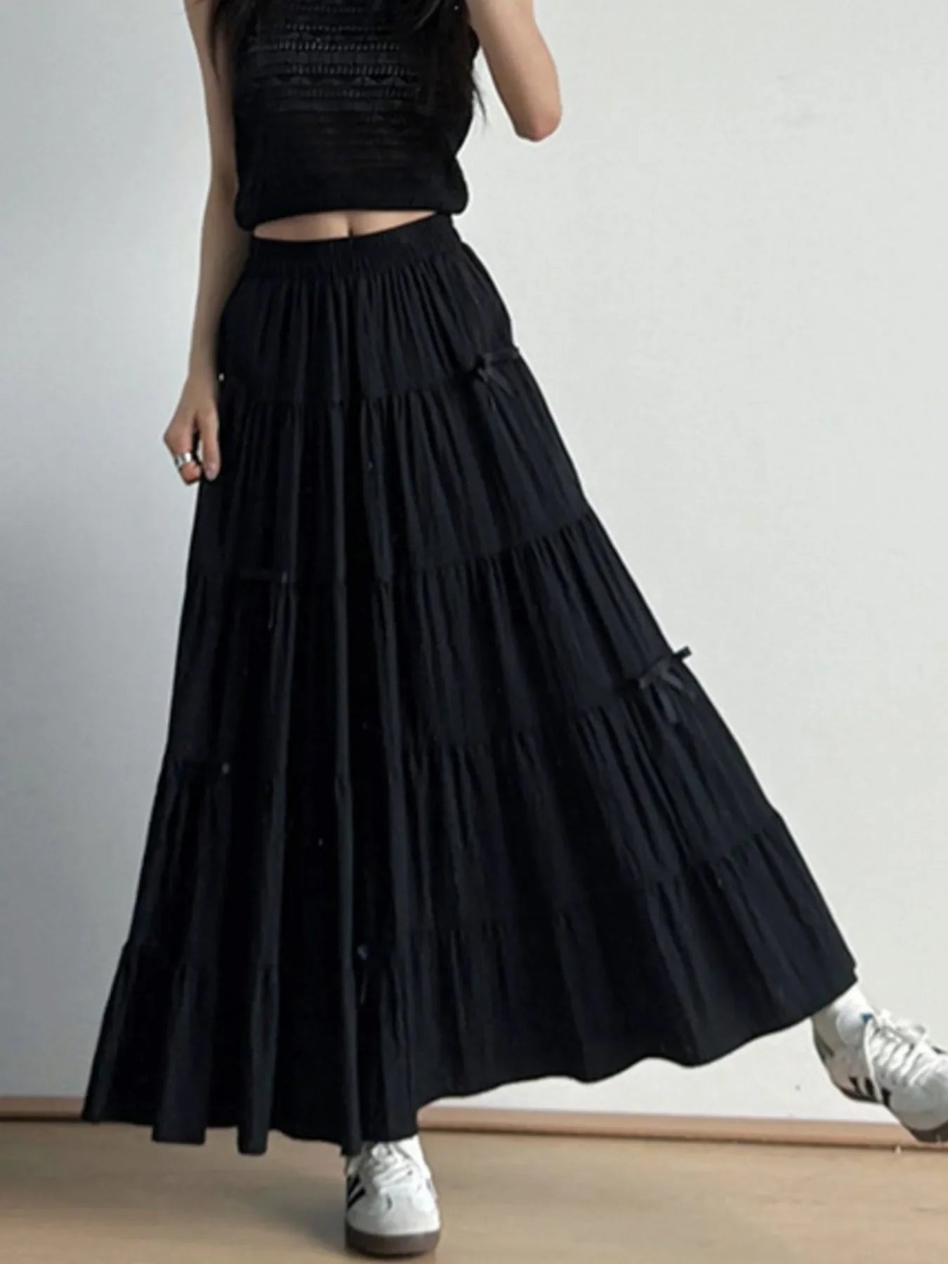 Tiered Elastic Waist Maxi Skirt Polyester - Southern Shores Clothing