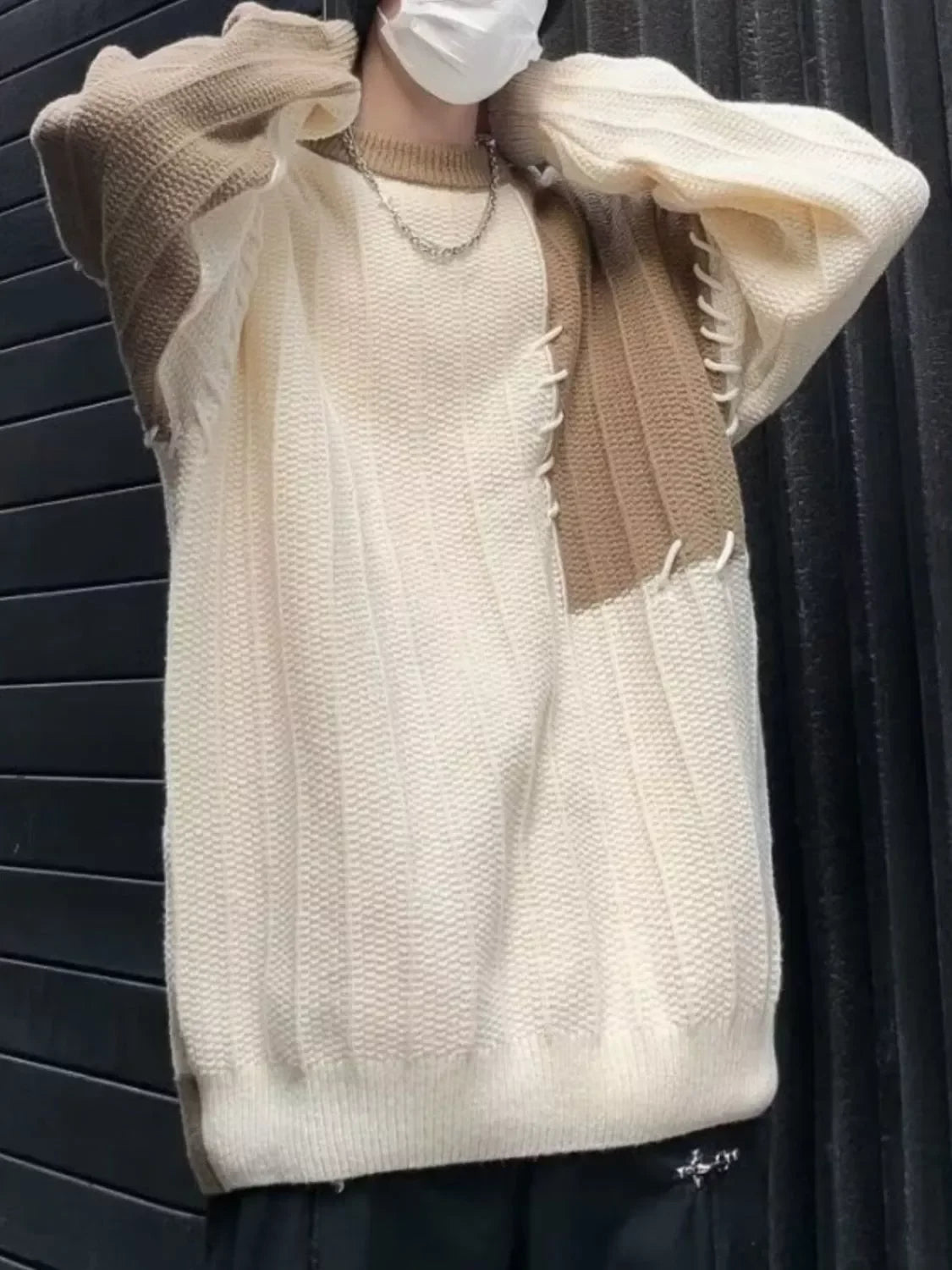 Block Oversized Knit Sweater Polyester Spandex Blend Coastal - Southern Shores Clothing
