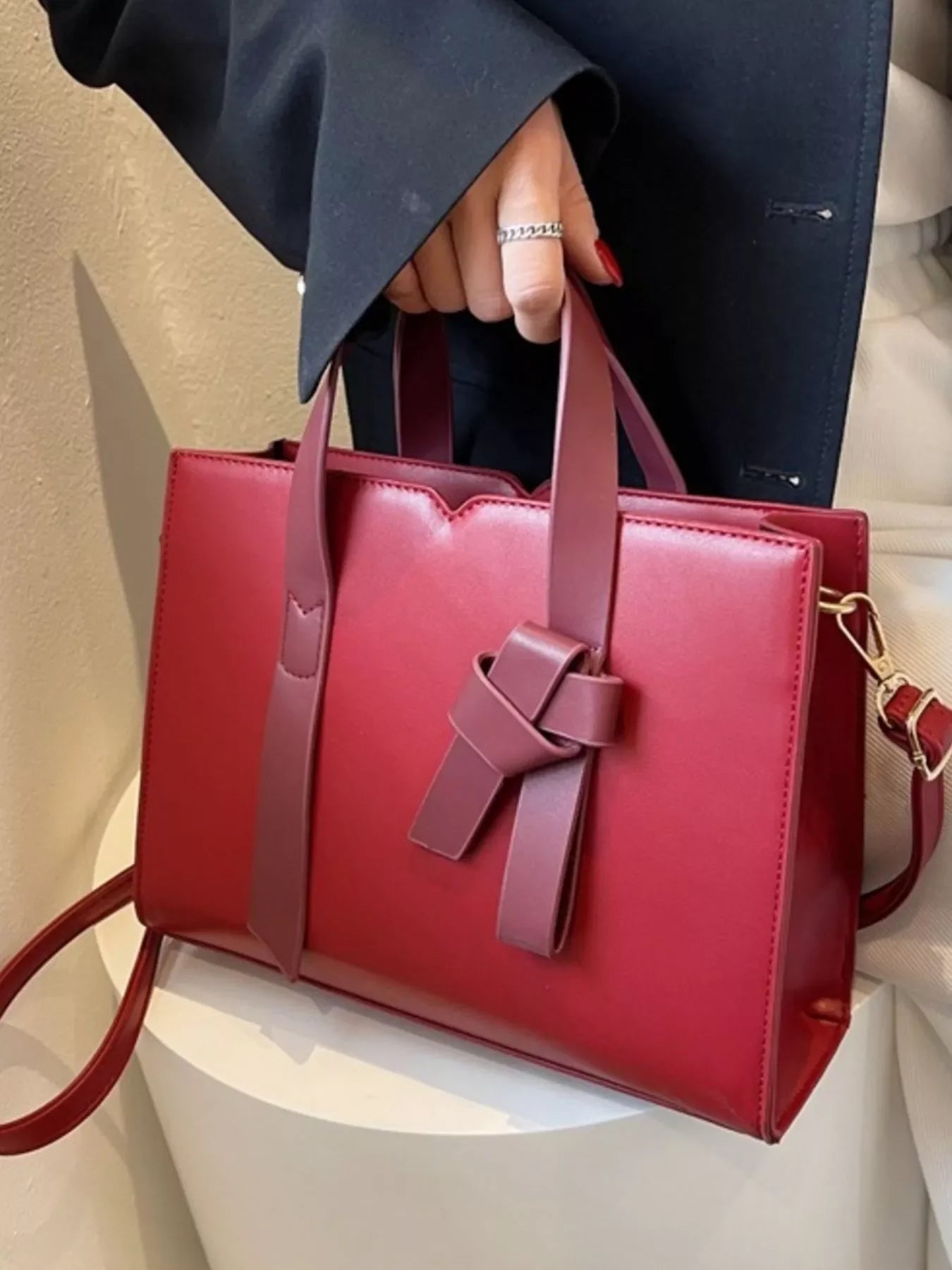 Faux Leather Tote Bag With Top Zip Closure - Southern Shores Clothing