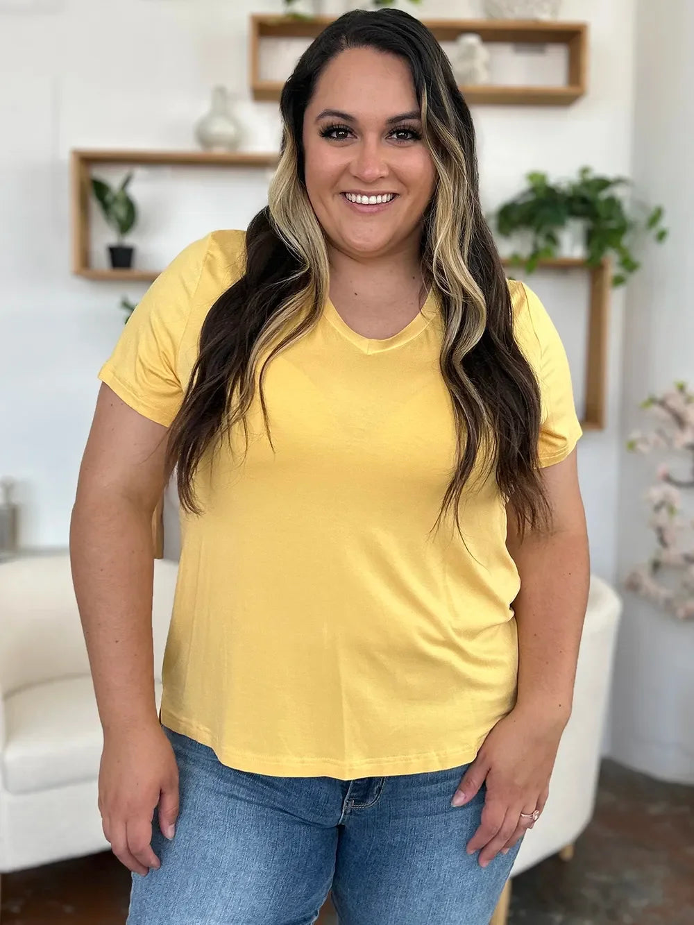 Basic Bae Bamboo Full Size V-Neck High-Low T-Shirt - Southern Shores Clothing