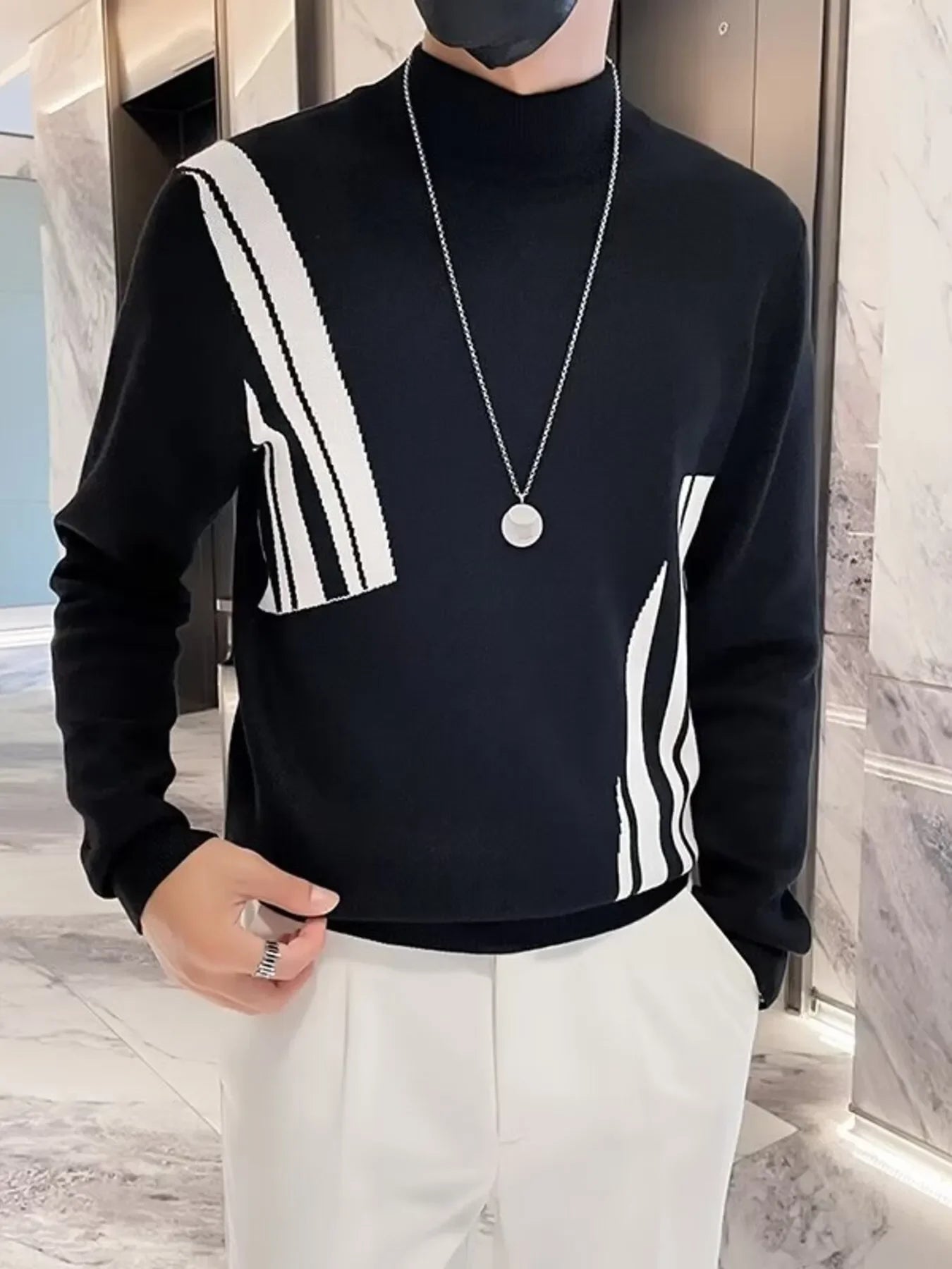 Plus Size Striped Turtleneck Pullover Stretch Knit - Southern Shores Clothing