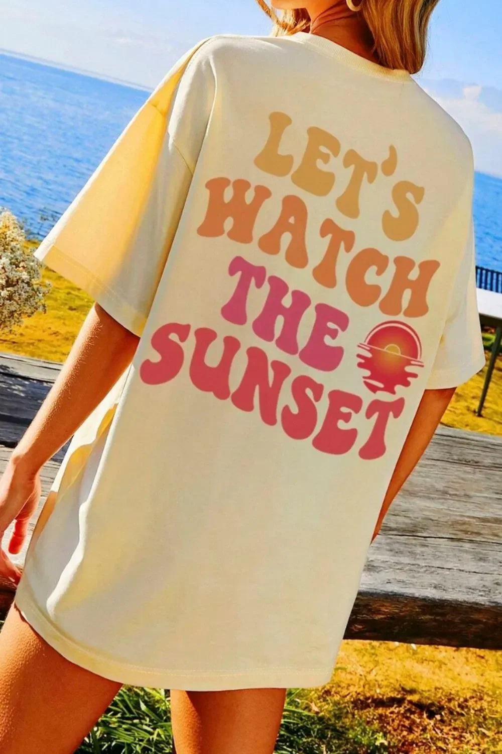 Sunset Graphic Round Neck T Shirt Slightly Stretchy Fit - Southern Shores Clothing