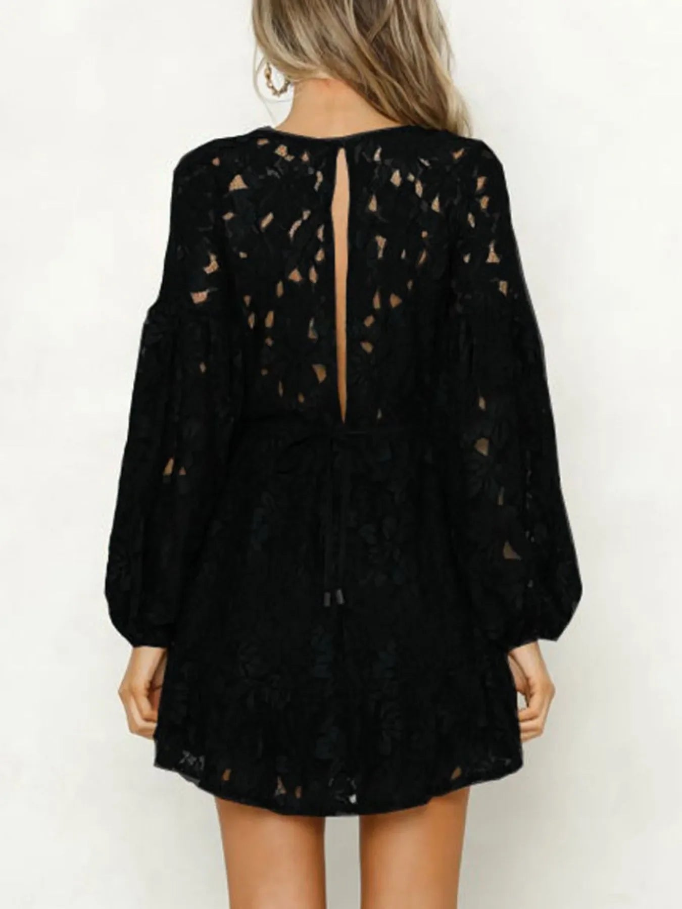 Lace V-Neck Long Sleeve Mini Dress Coastal Style - Southern Shores Clothing