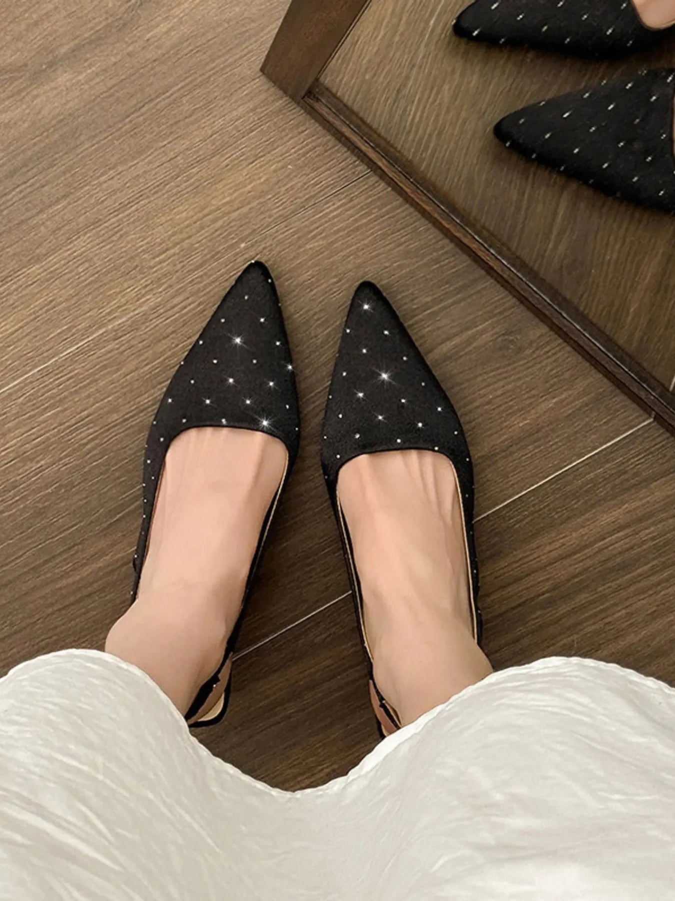 Pointed Toe Slingback Pumps With Rhinestones - Southern Shores Clothing