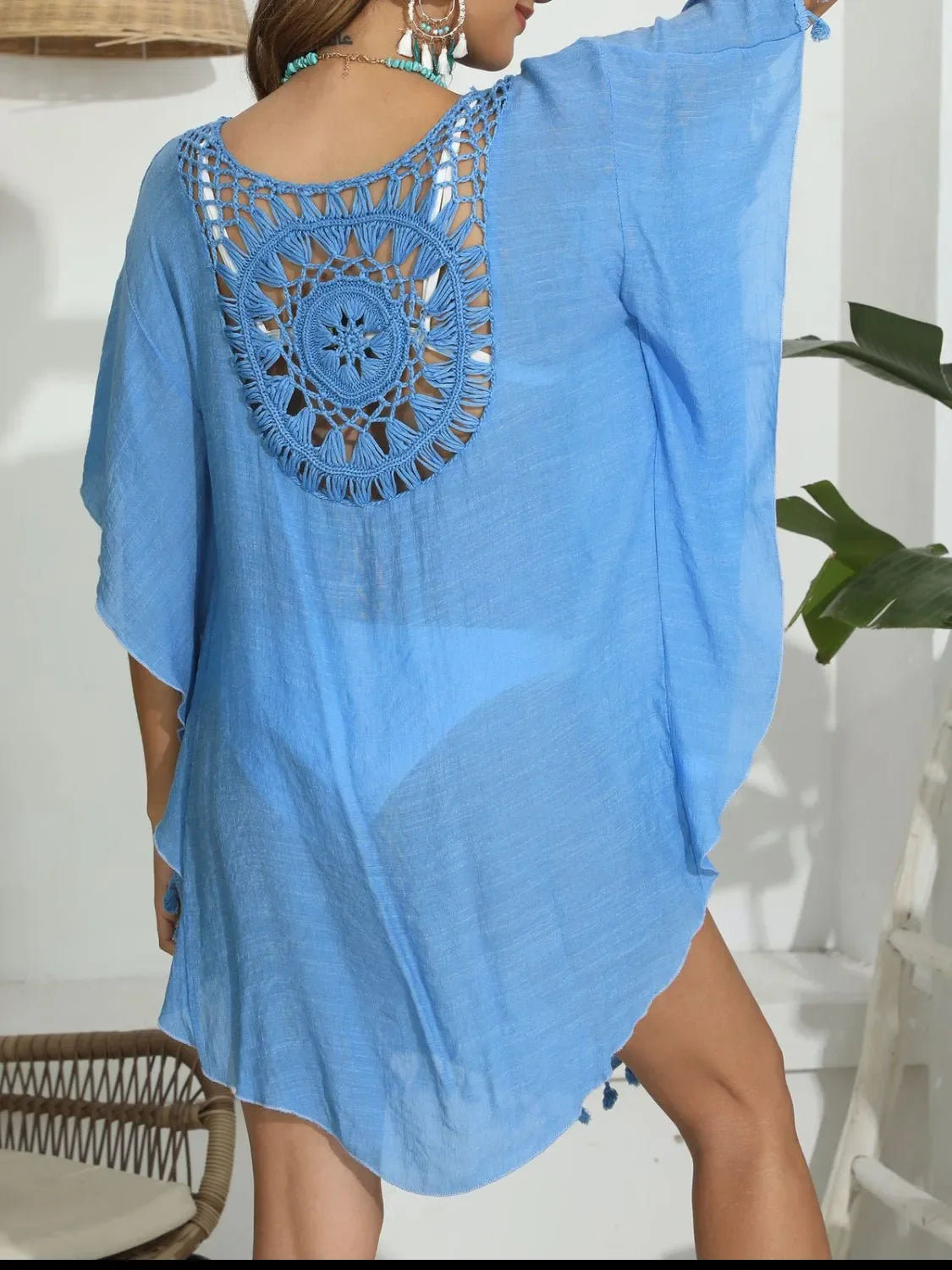 Tassel Crochet Round Neck Cover Up - Southern Shores Clothing