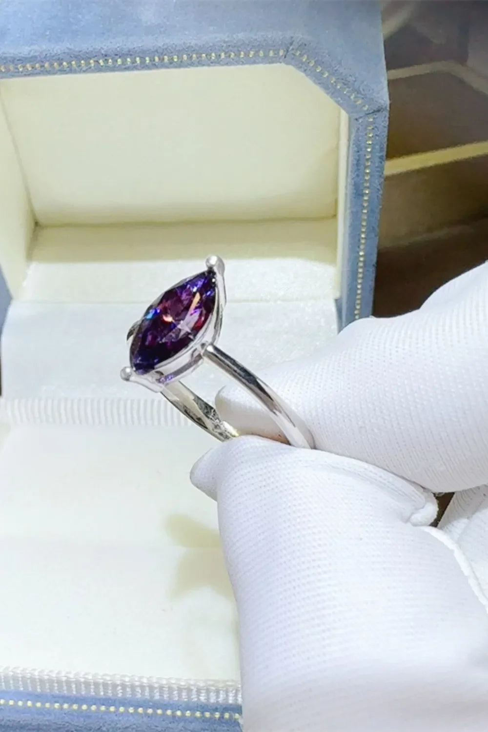 Moissanite Sterling Silver Ring Platinum Plated 2 Carat