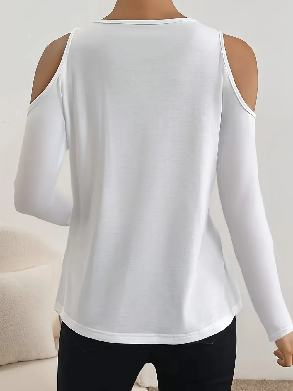 V Neck Cold Shoulder Long Sleeve Tee With Lace Detail - Southern Shores Clothing