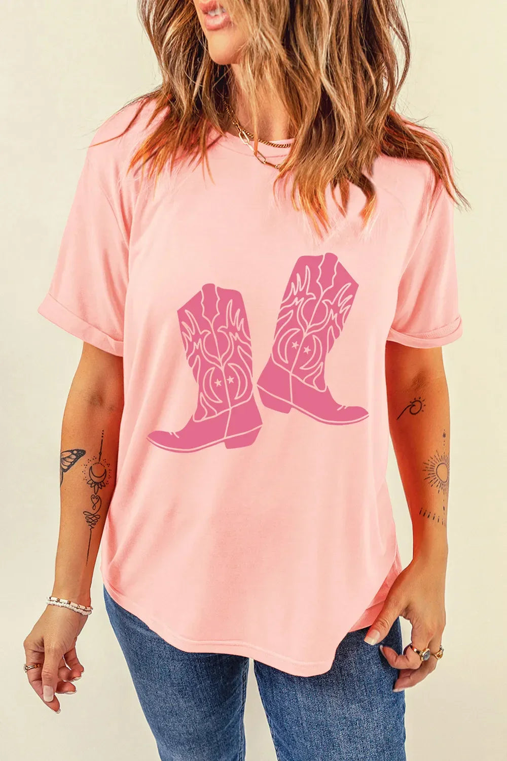 Boots Graphic Round Neck Short Sleeve T Shirt - Southern Shores Clothing