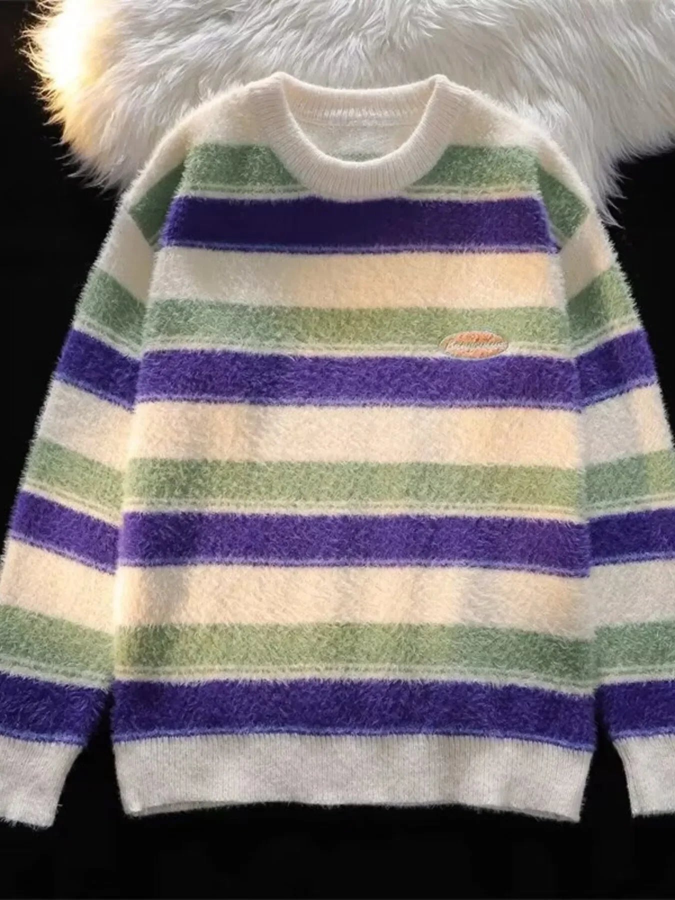 Soft Striped Fuzzy Knit Pullover Sweater - Southern Shores Clothing