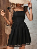 Ruffled Square Neck Fishnet A-Line Dress - Southern Shores Clothing