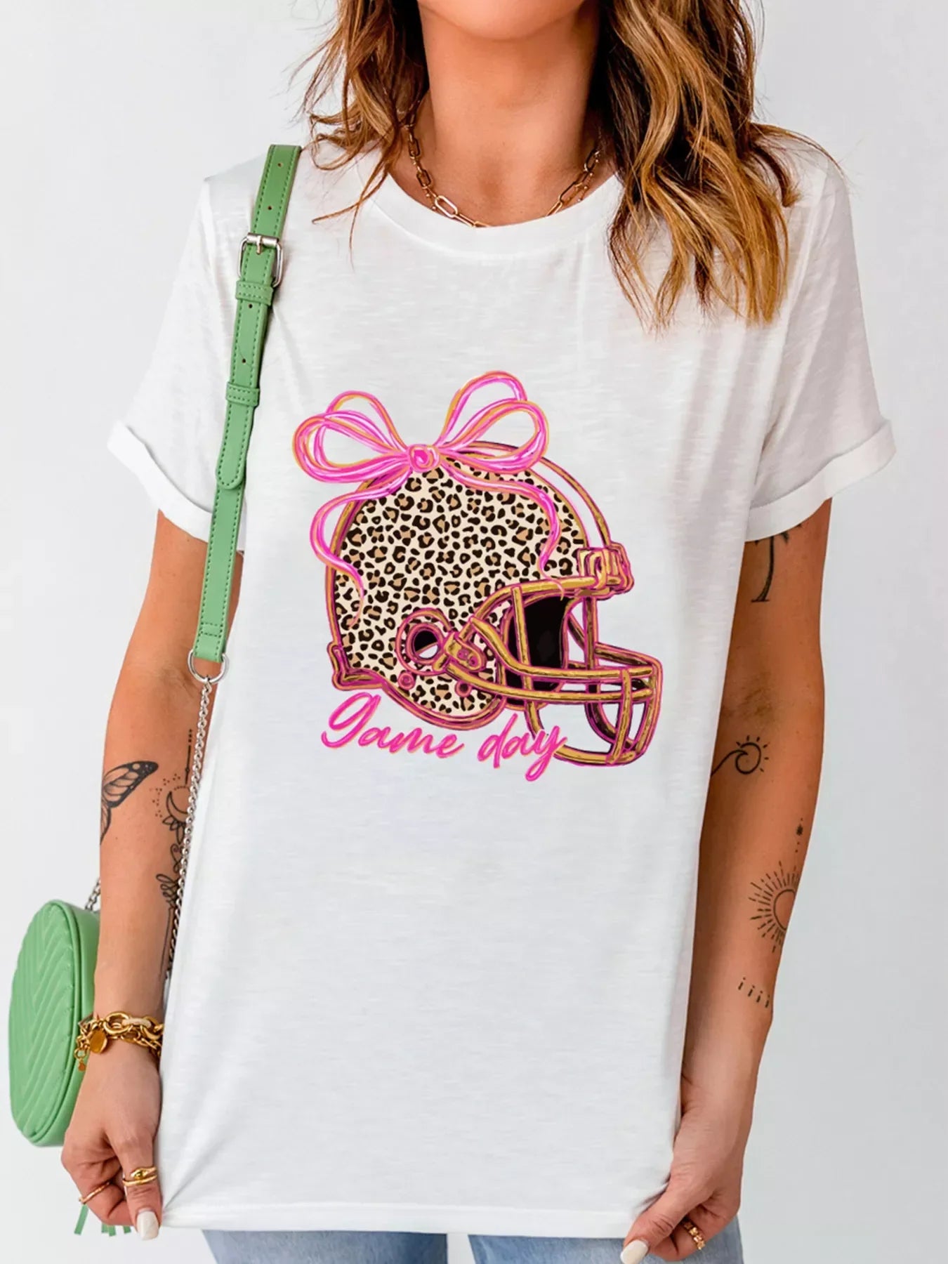Leopard Game Day Helmet Graphic Tee - Southern Shores Clothing