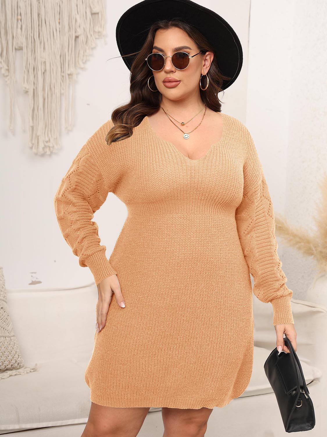 Plus Size Dropped Shoulder Long Sleeve Knit Mini Dress - Southern Shores Clothing