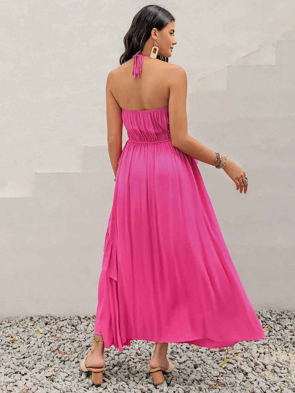 Ruffled Halter Neck Maxi Dress With Tiered Layers Of Ruffles - Southern Shores Clothing