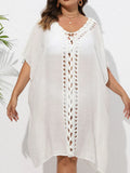 V-Neck Crochet Trim Beach Cover Up Dress One Size - Southern Shores Clothing