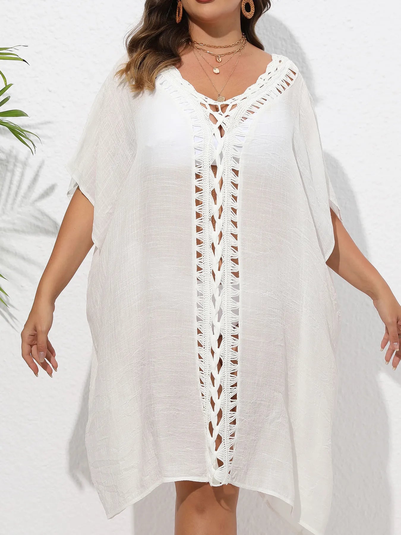 Southern Shores Crochet Trim V-Neck Beach Cover Up Dress