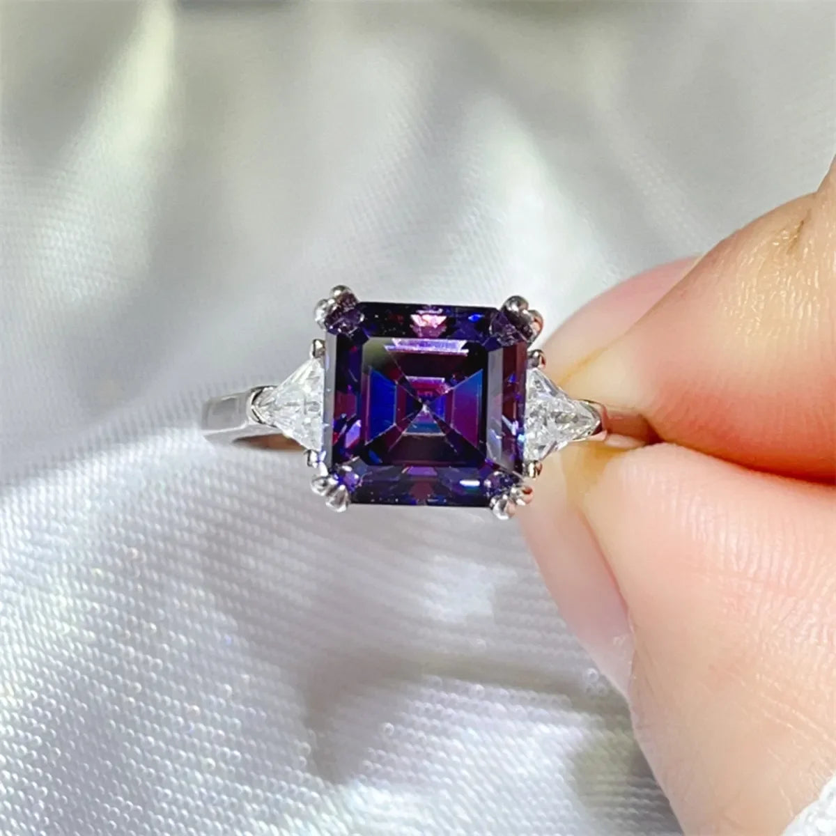 3 Carat Moissanite Platinum Plated Sterling Silver Ring - Southern Shores Clothing