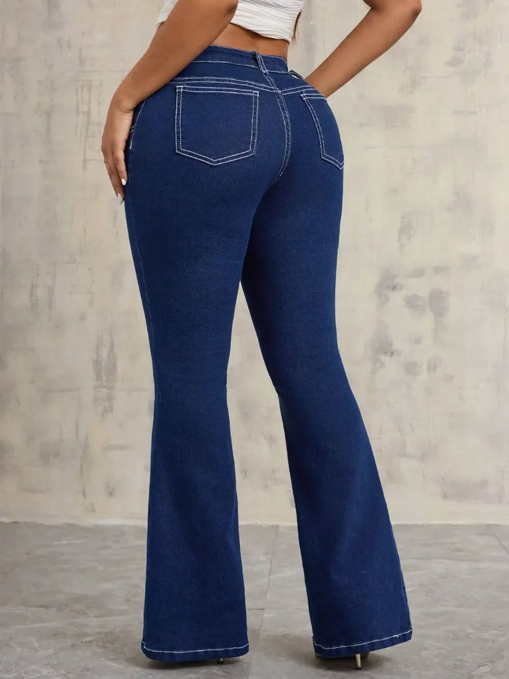 Denim Flare Jeans With Pockets Button Detail - Southern Shores Clothing