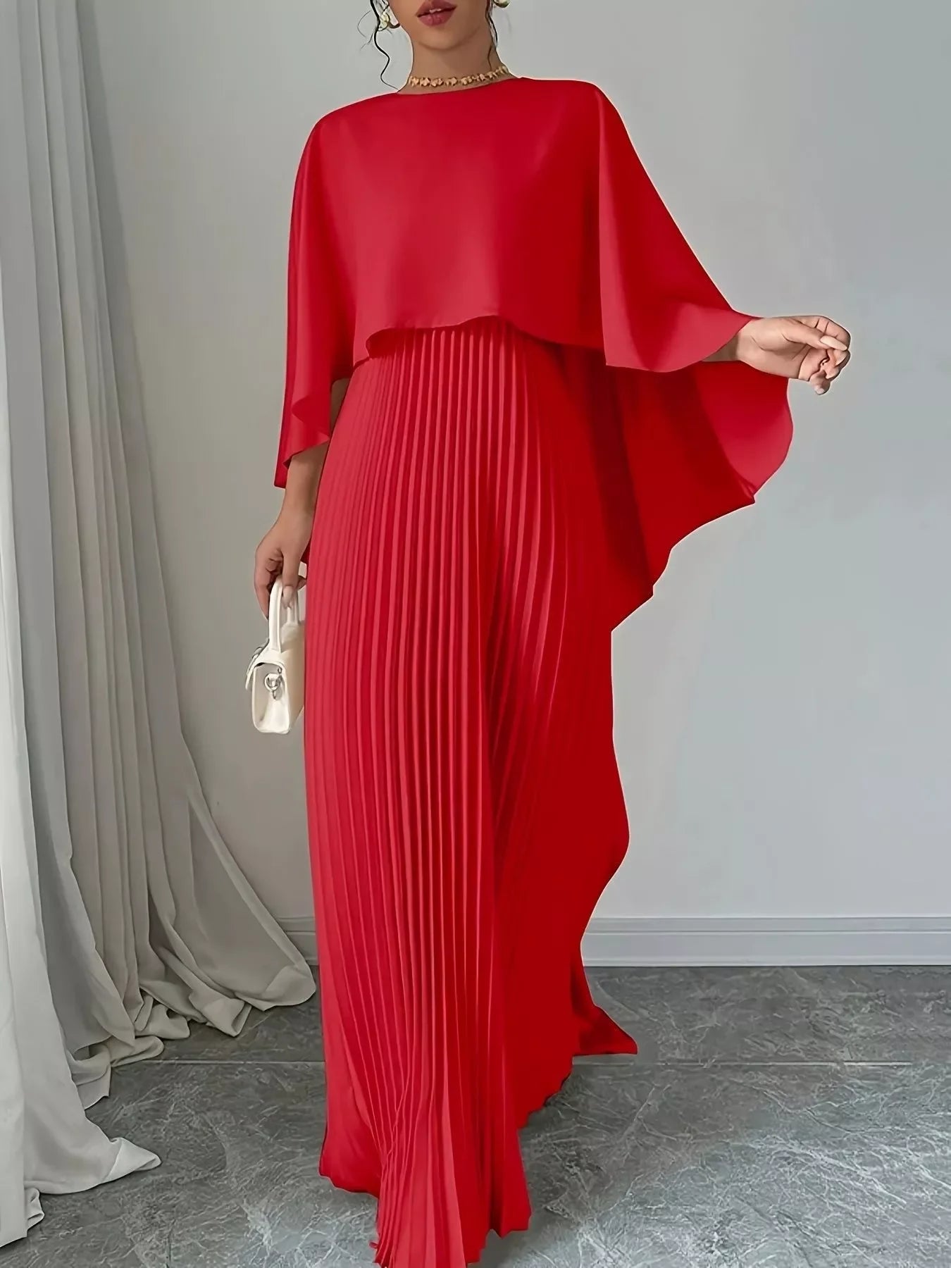 Cape Pleated Maxi Dress Formal Evening Gown - Southern Shores Clothing