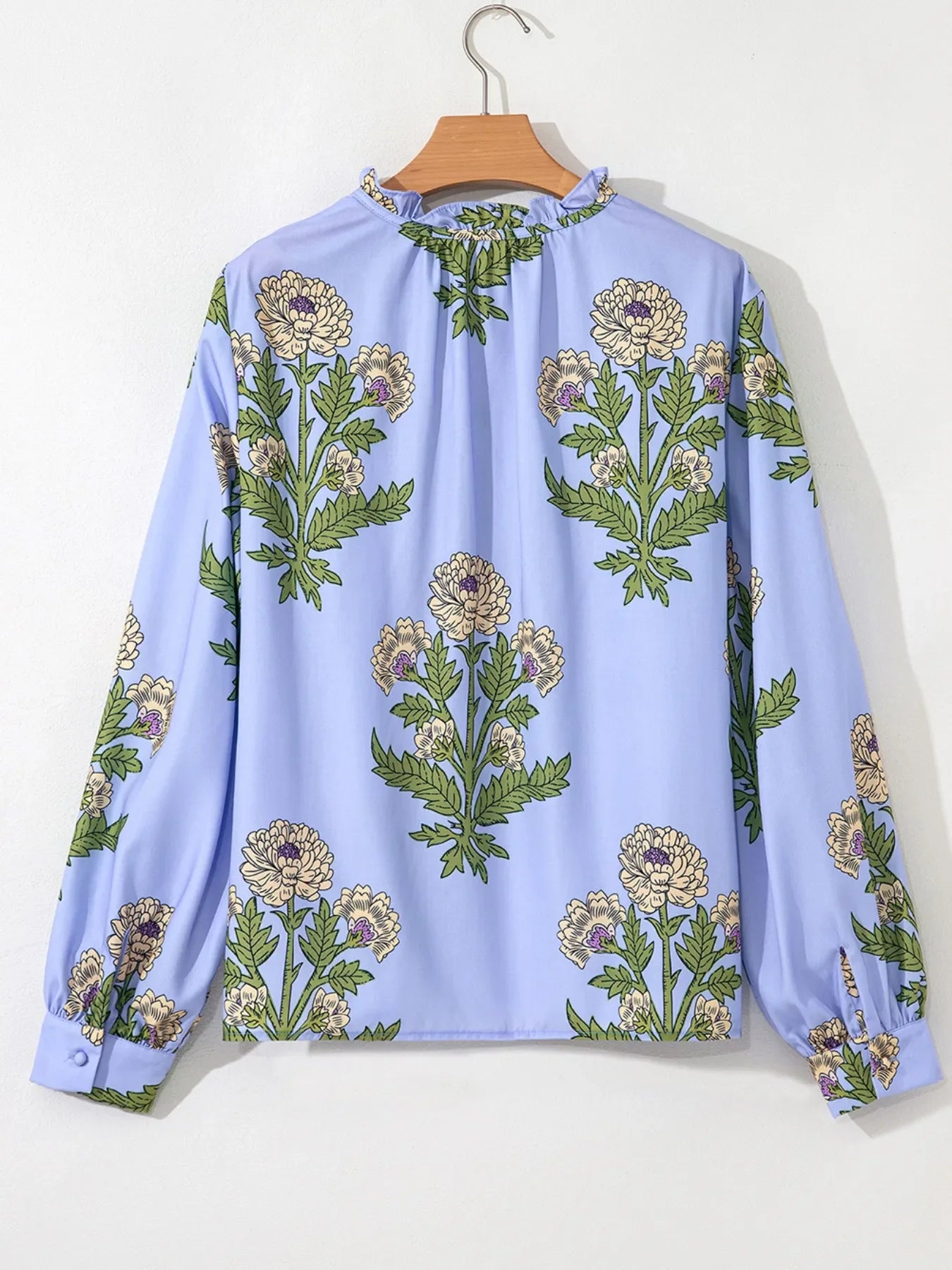 Floral Print Buttoned Long Sleeve Tie Neck Blouse - Southern Shores Clothing