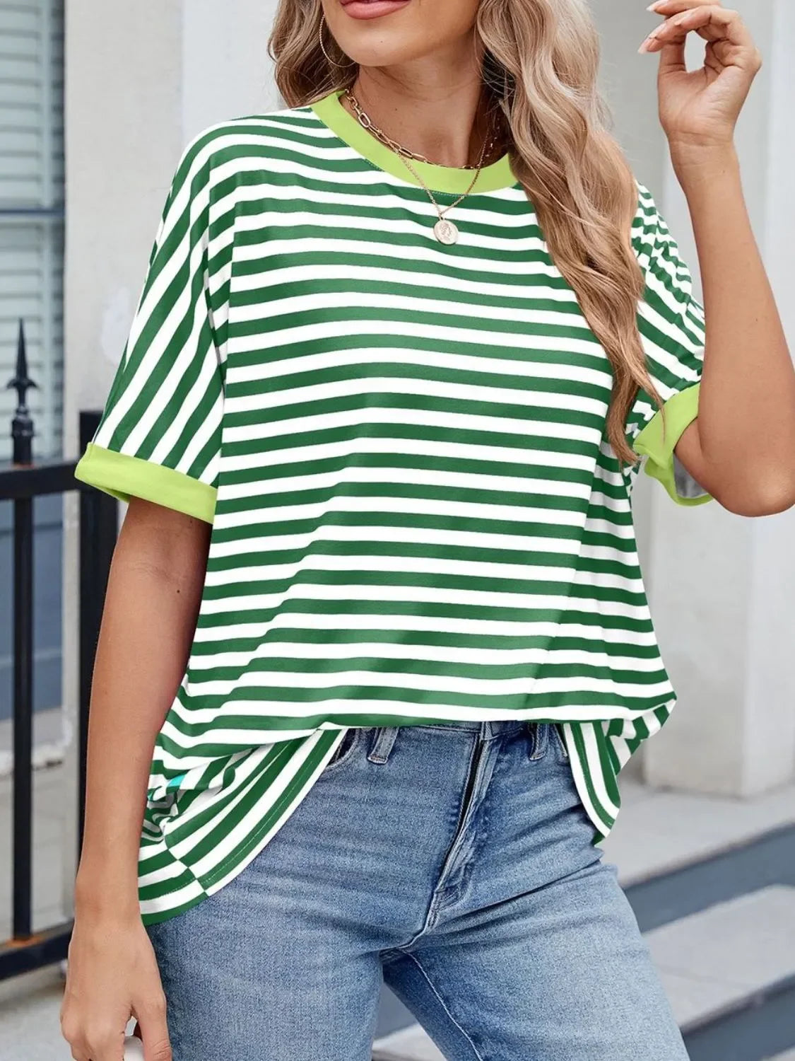Striped Round Neck Half Sleeve T-Shirt - Southern Shores Clothing