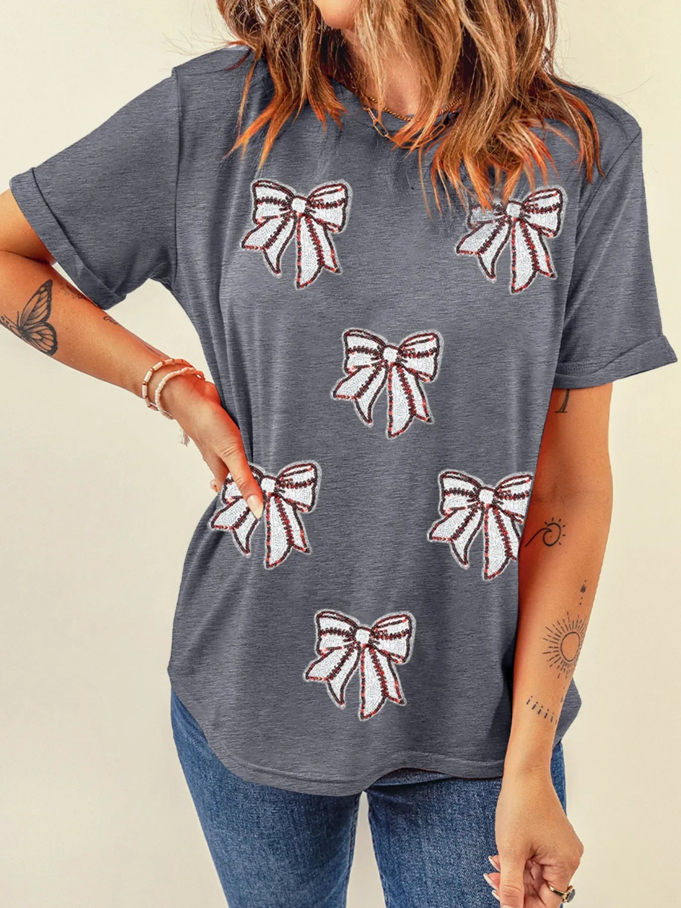 Sequin Bow Short Sleeve Tee - Southern Shores Clothing
