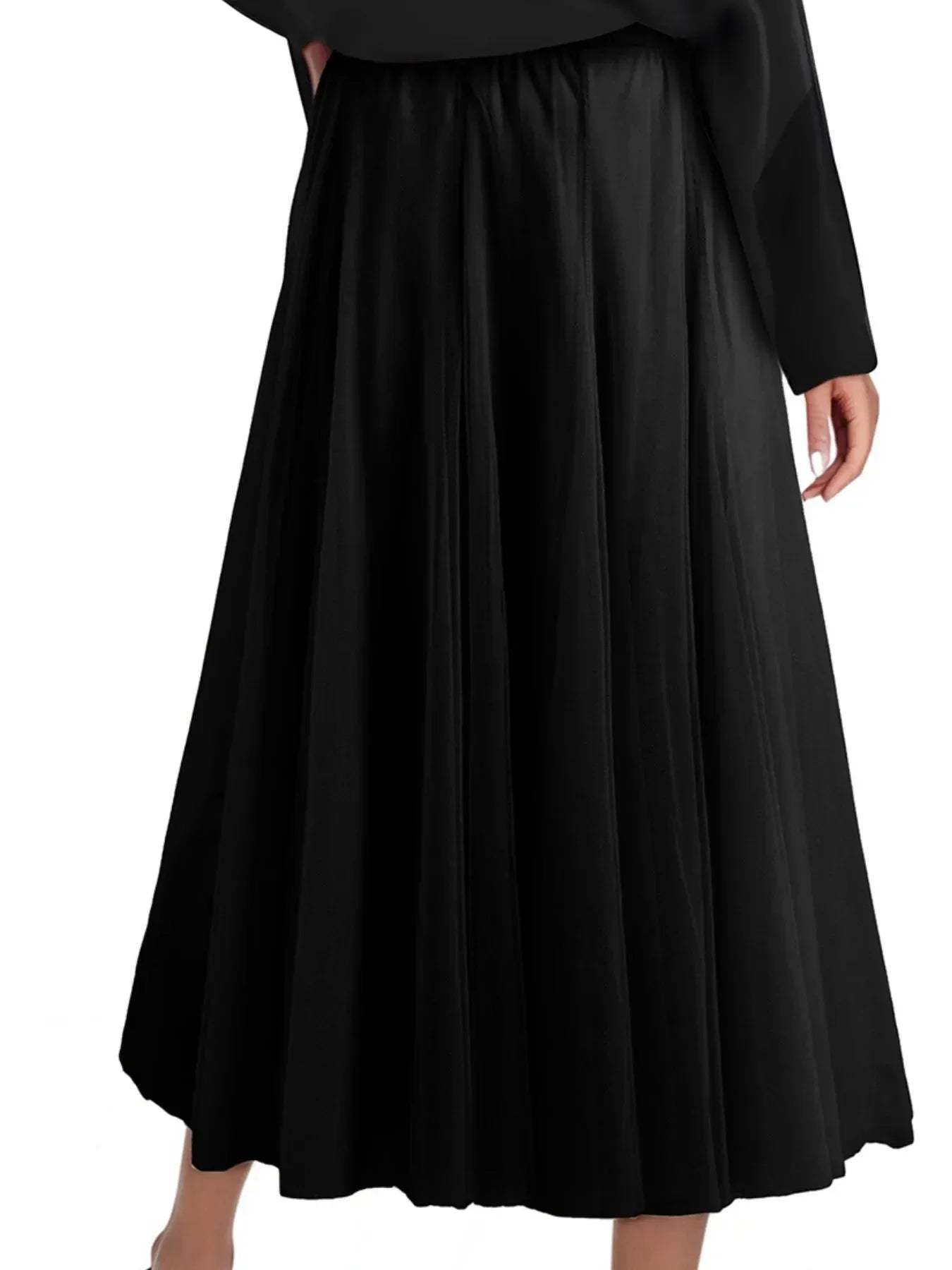 High-Waisted Midi Skirt Polyester Lightweight - Southern Shores Clothing