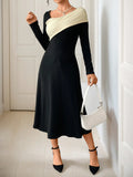 Asymmetrical Contrast Long Sleeved Dress - Southern Shores Clothing