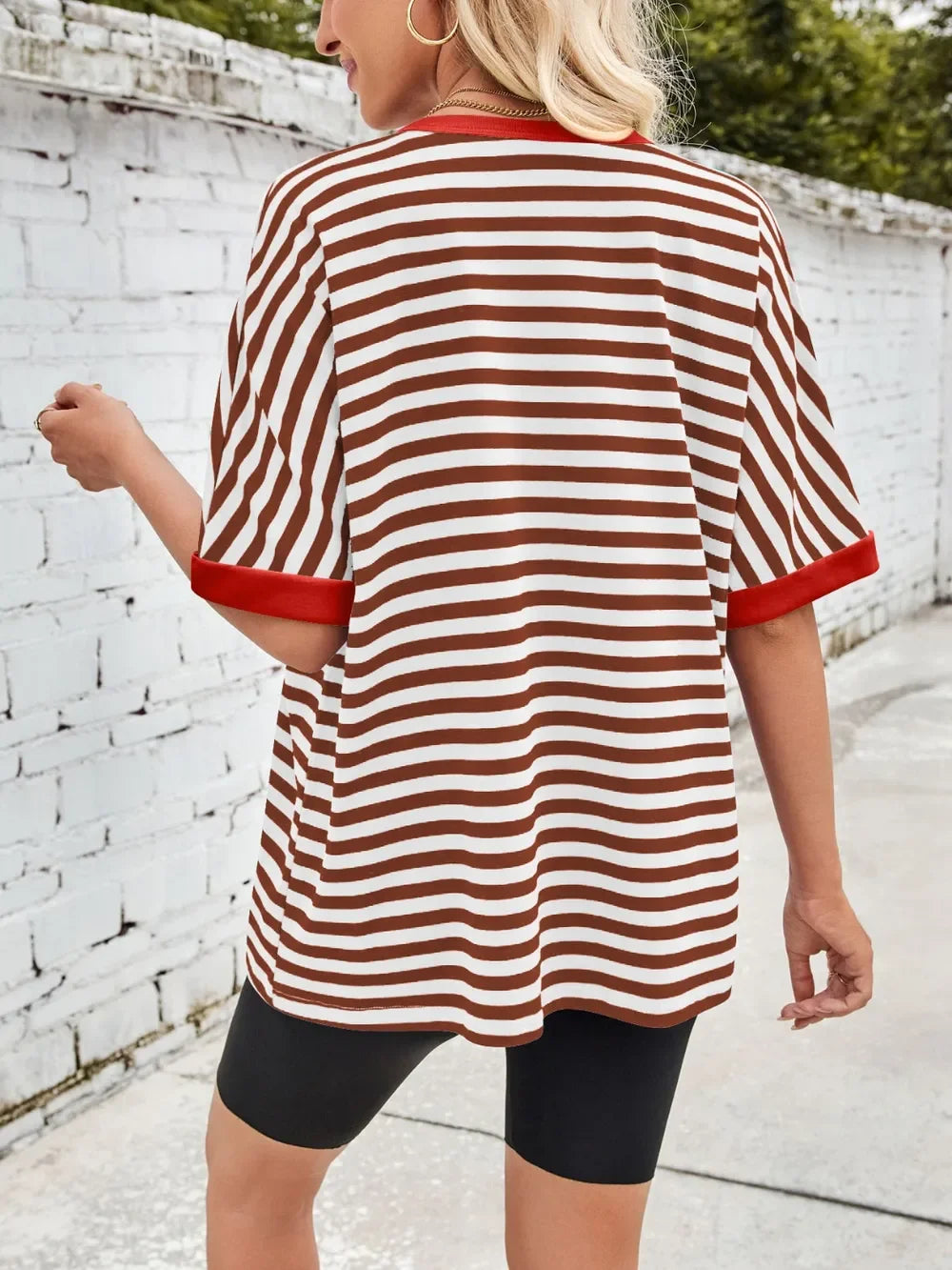 Lovelet Striped Round Neck Half Sleeve T-Shirt - Southern Shores Clothing