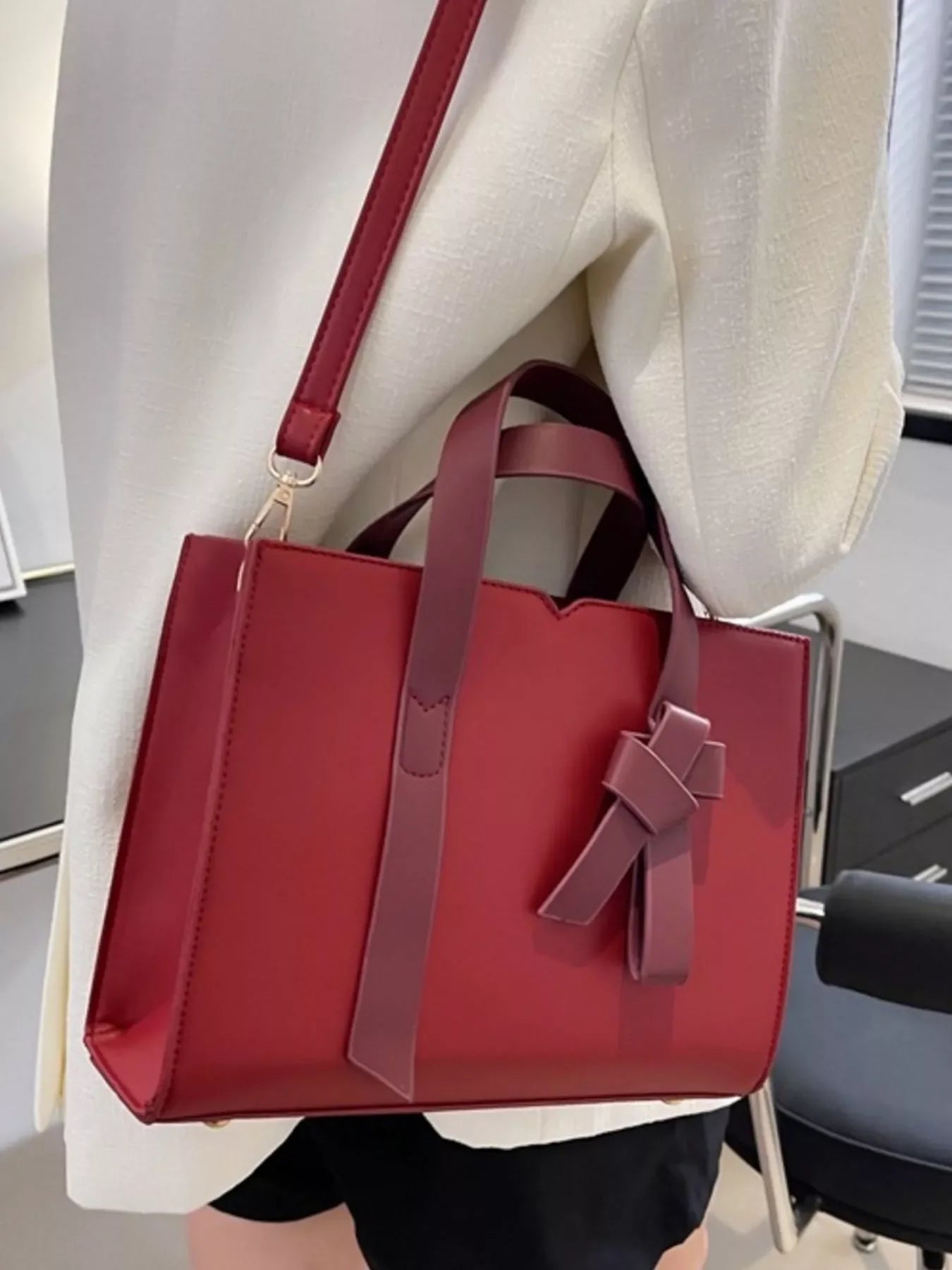 Faux Leather Tote Bag With Top Zip Closure - Southern Shores Clothing