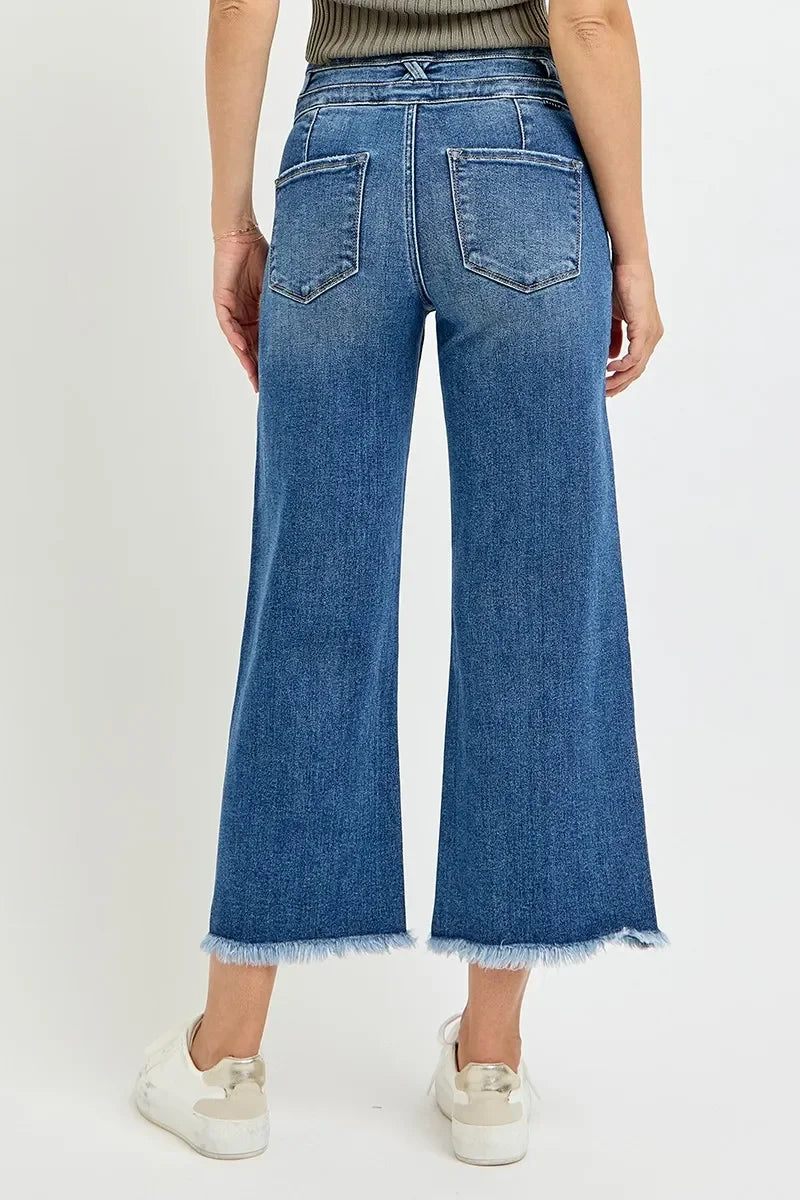 High Rise Crop Wide Leg Stretch Denim Jeans - Southern Shores Clothing