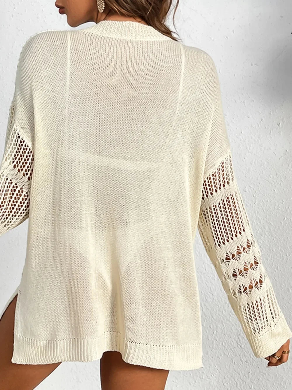 Lightweight Semi-Sheer Cutout Long Sleeve Cover-Up - Southern Shores Clothing